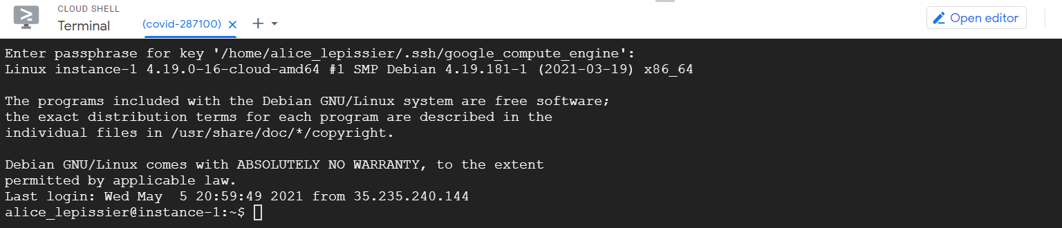 Terminal view of the home directory.